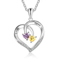 Personalized Heart Necklace with 2 Birthstones Engraved Name Couple Necklace - MERGE.DAY.1.FREESTYLE