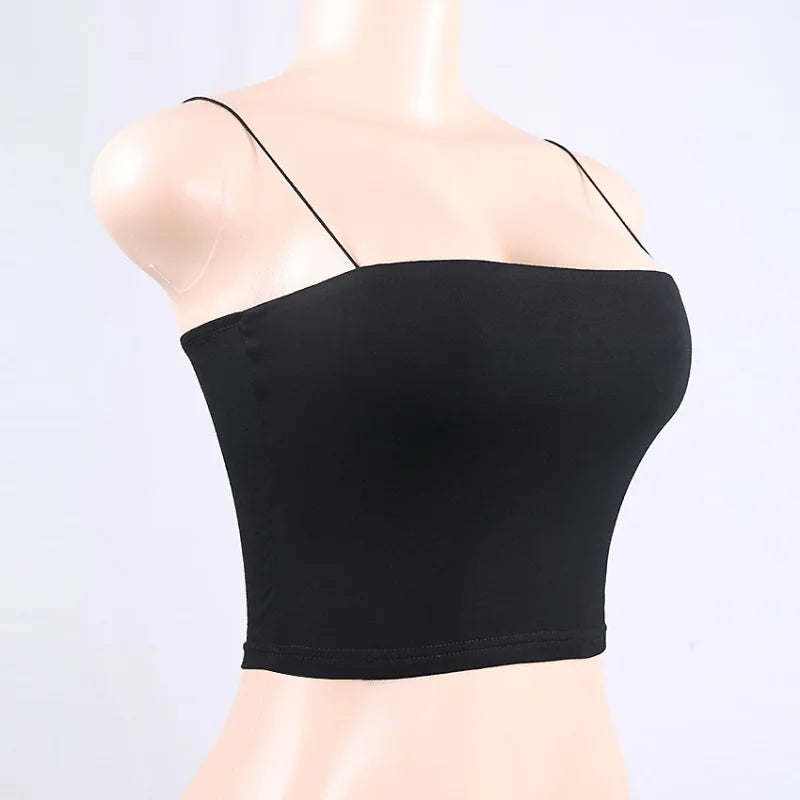 Women Spaghetti Strap Crop Top Sexy Bodycon Sleeveless Cami Tube Top - MERGE.DAY.1.FREESTYLE