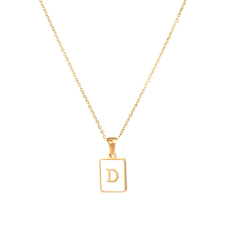 18K Golden Chain Necklaces Male Square Natural Shell Initial Letters Pendant Stainless Steel Jewelry - MERGE.DAY.1.FREESTYLE