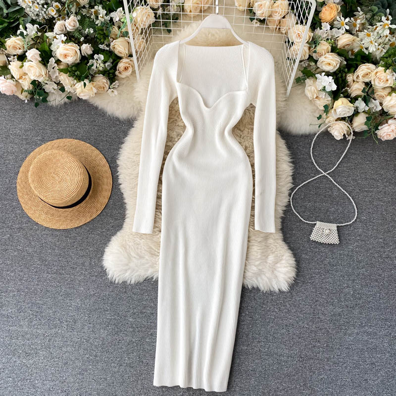 Strapless Ribbed Knitted Bodycon Dress Women Winter Long Sleeve Midi Sweater Dress - MERGE.DAY.1.FREESTYLE