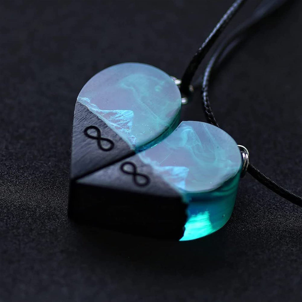 Epoxy Resin Necklace Wooden Pendant Mountains Heart Pendants Paired - MERGE.DAY.1.FREESTYLE