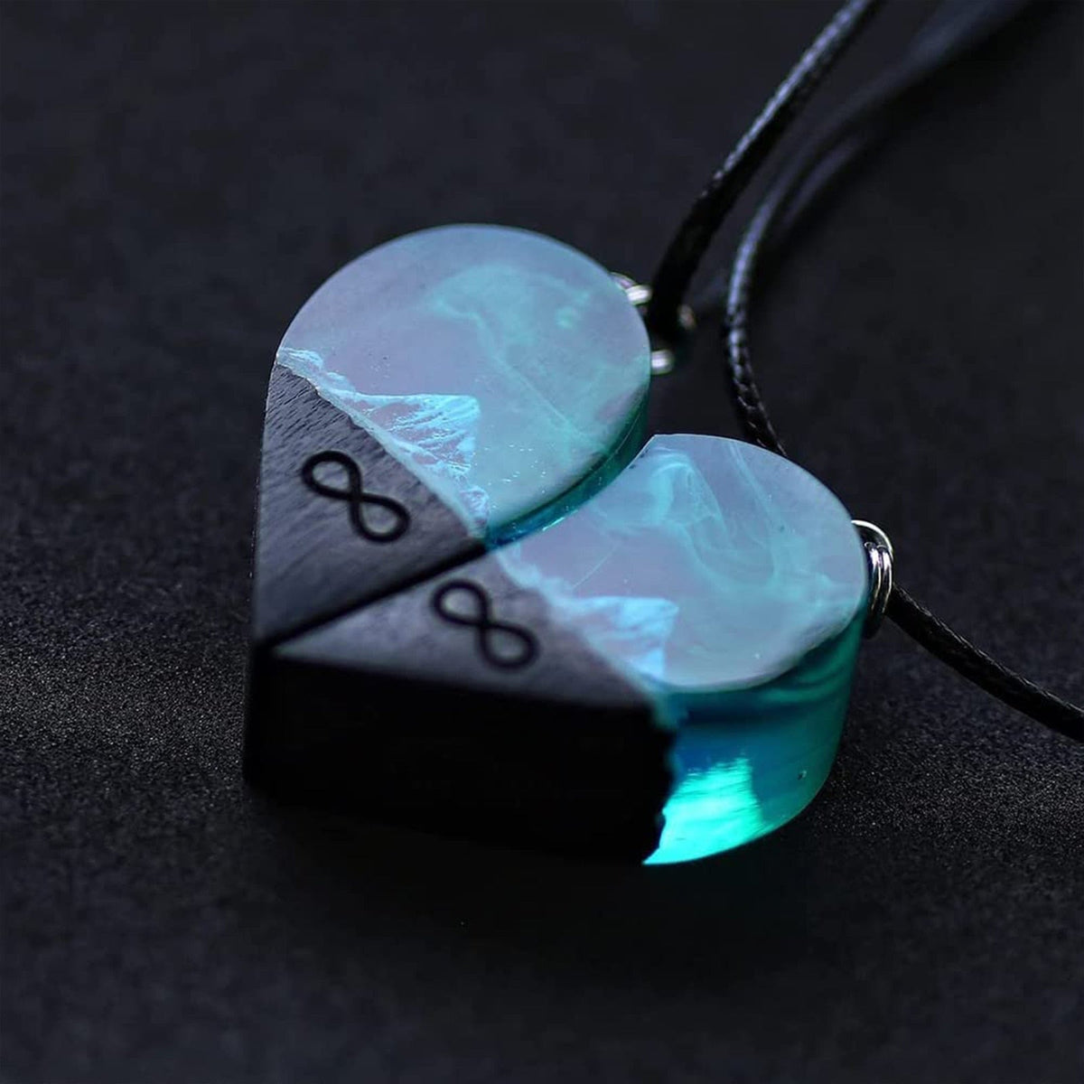 Epoxy Resin Necklace Wooden Pendant Mountains Heart Pendants Paired - MERGE.DAY.1.FREESTYLE