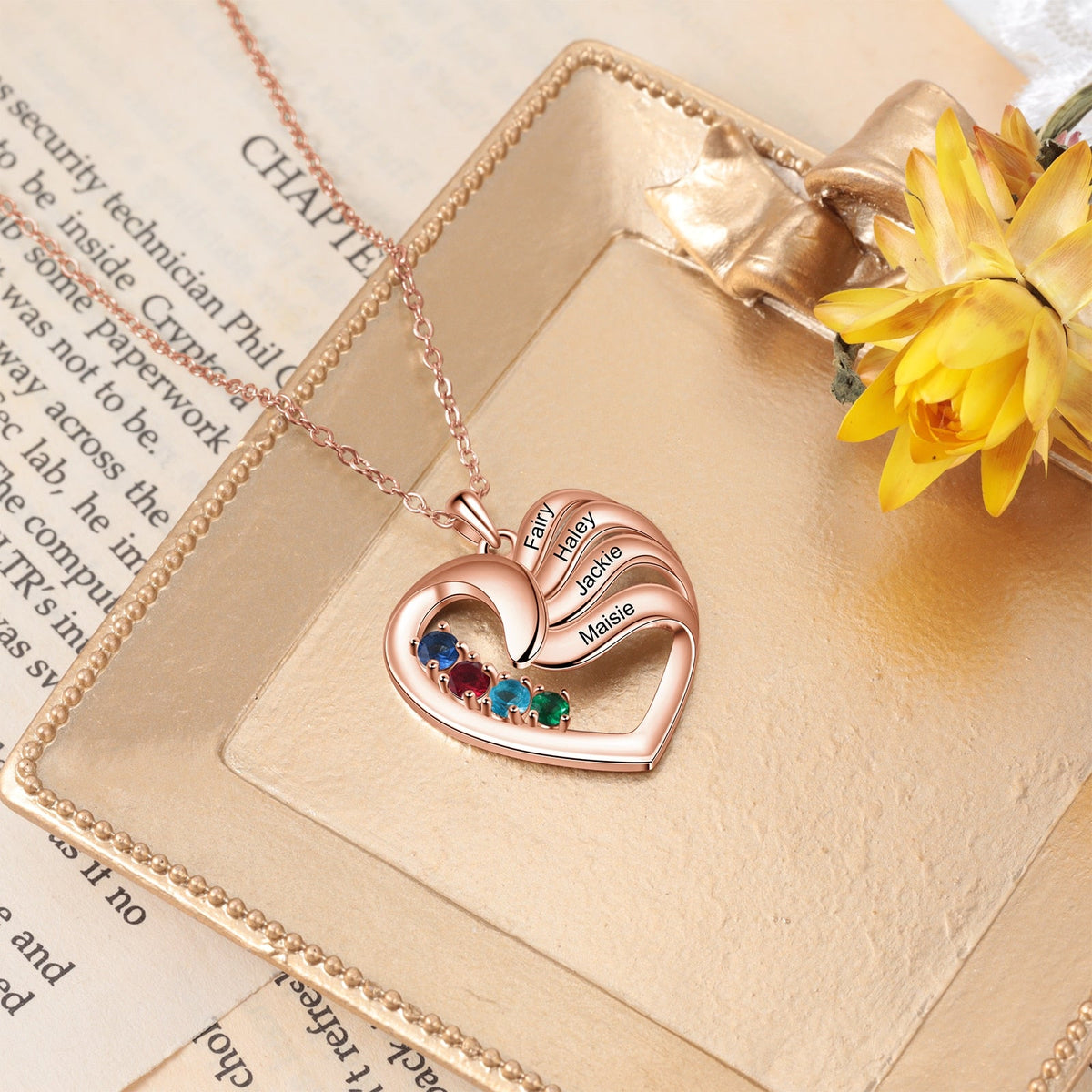2-5 Names Customized Birthstone Fashion Memorial Heart Necklace - MERGE.DAY.1.FREESTYLE