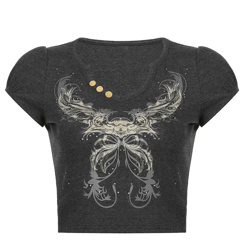 Graphic Print Retro Crop Tshirts Harajuku Grunge Fairycore Clothes - MERGE.DAY.1.FREESTYLE
