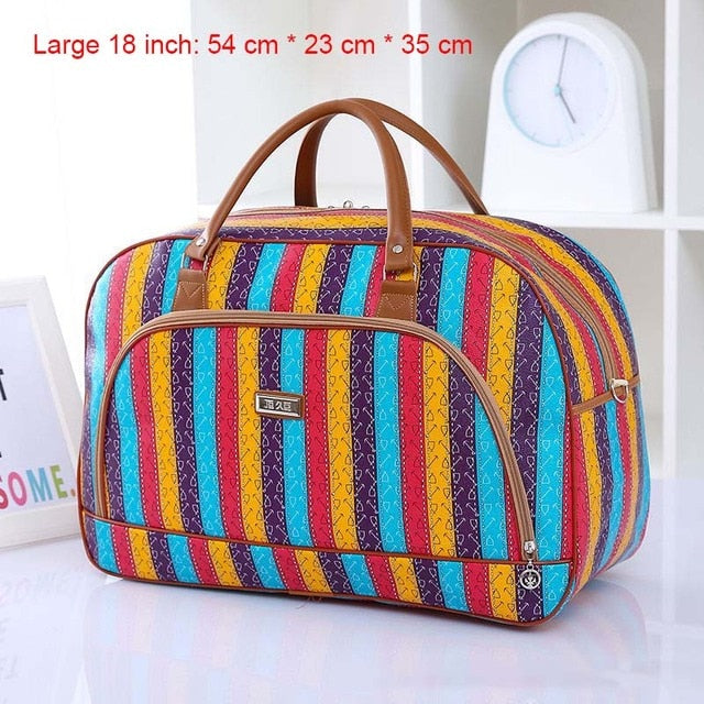 Women Travel Bags PU Leather Large Capacity Waterproof Print Luggage Duffle Bag - MERGE.DAY.1.FREESTYLE