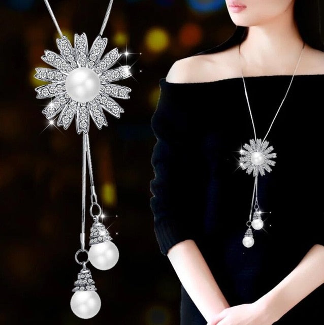 Collier Femme Long Gray Crystal Necklaces & Pendants for Women Round Statement Necklace - MERGE.DAY.1.FREESTYLE