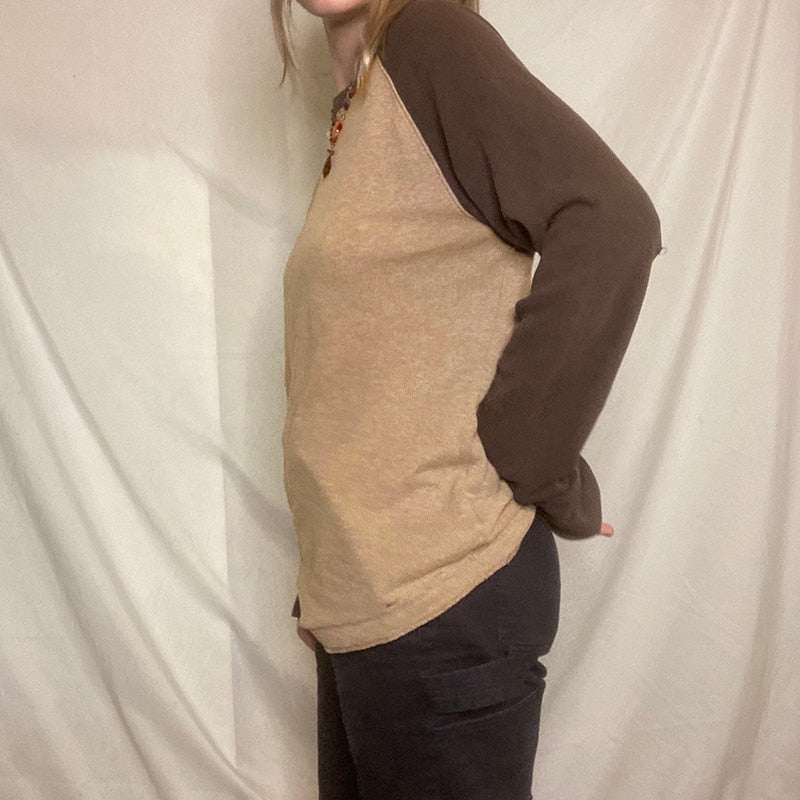 Patchwork T Shirt Knitted Harajuku Vintage Pullovers Casual Basic Kawaii Tee - MERGE.DAY.1.FREESTYLE