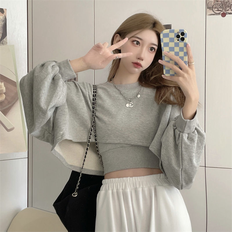 Autumn Two Piece Suit Hoodies Women Loose Bat Sleeve Tops Fashion Popular Crop Sweatshirts+Camis - MERGE.DAY.1.FREESTYLE