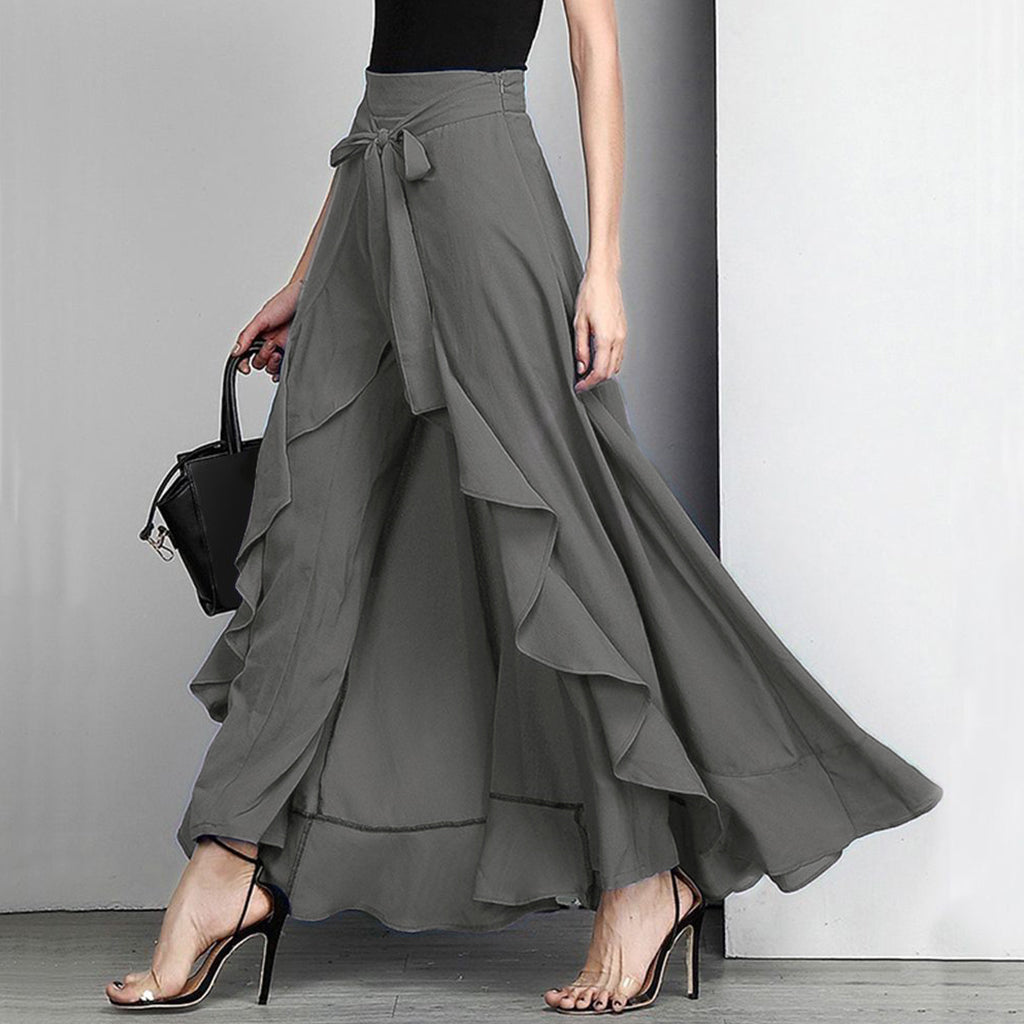 Women Pants Causal Ruffle Drawstring TrouserHigh Waist Loose Dancing Outfits Palazzo Skirt - MERGE.DAY.1.FREESTYLE
