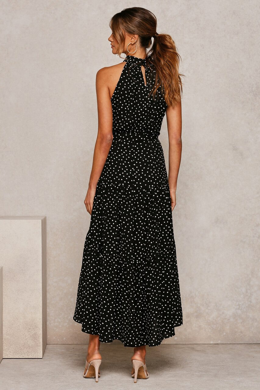 Summer Long Dress Polka Dot Casual Dresses Black Sexy Halter Strapless Sundress Vacation - MERGE.DAY.1.FREESTYLE