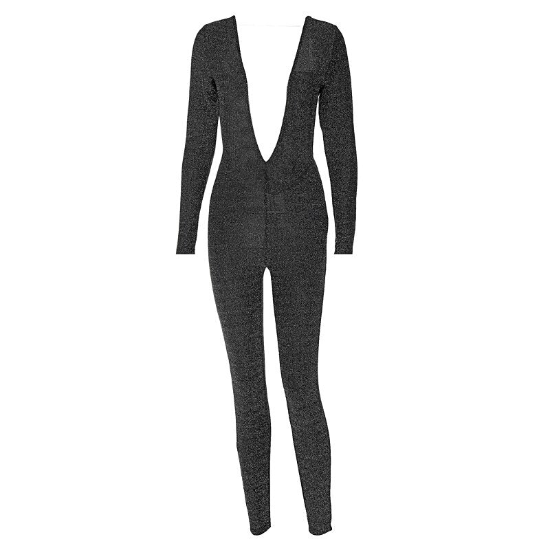 Deep V Neck Skinny Jumpsuit Bodycon - MERGE.DAY.1.FREESTYLE