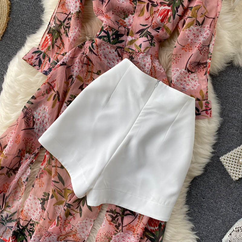 Women Casual Two Piece Set Long Sleeve V Neck Asymmetrical Chiffon Shirt - MERGE.DAY.1.FREESTYLE