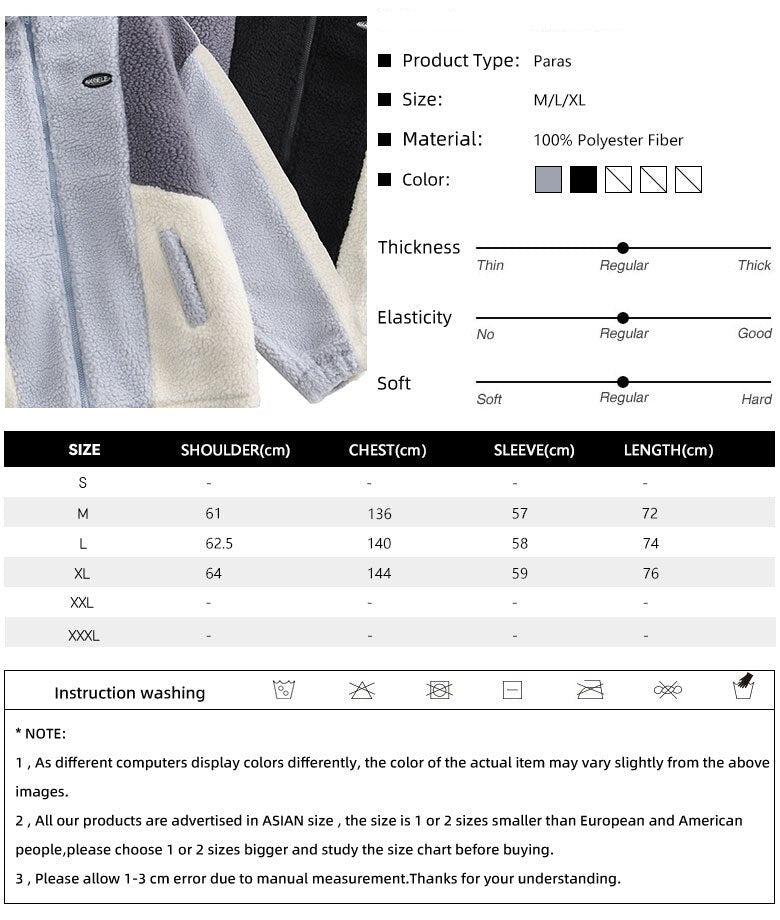Color Block Patchwork Cotton Thick Warm Varsity Fuzzy Coat Jackets - MERGE.DAY.1.FREESTYLE