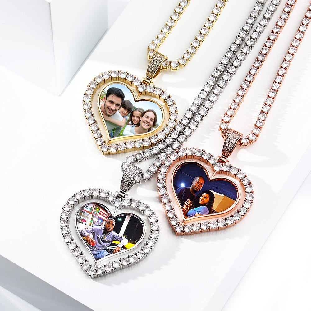 Heart Shaped Custom Photo Spin Double Sided Medallion Pendant Necklace Hip Hop Jewelry - MERGE.DAY.1.FREESTYLE