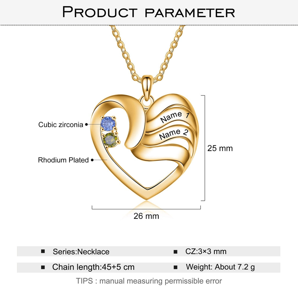 2-5 Names Customized Birthstone Fashion Memorial Heart Necklace - MERGE.DAY.1.FREESTYLE