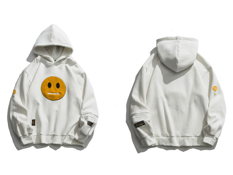 Zipper Pocket Smile Face Patchwork Fleece Hoodies Sweatshirts Streetwear - MERGE.DAY.1.FREESTYLE