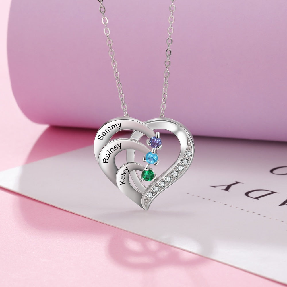 Family Name Heart Necklaces for Women Birthstone Engraving Necklace - MERGE.DAY.1.FREESTYLE