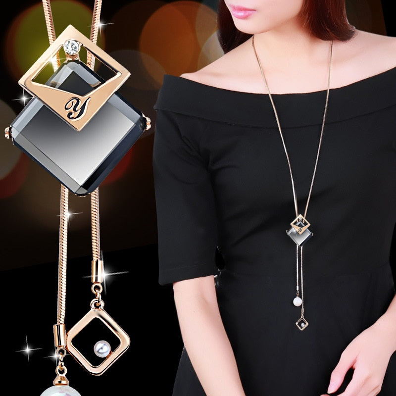 Collier Femme Long Gray Crystal Necklaces & Pendants for Women Round Statement Necklace - MERGE.DAY.1.FREESTYLE