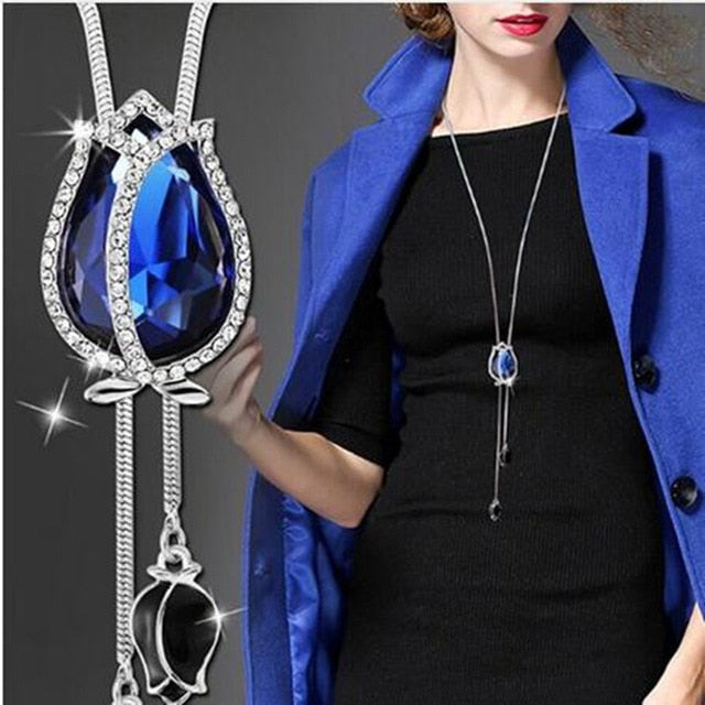Collier Femme Long Gray Crystal Necklaces & Pendants for Women Round Statement Necklace - MERGE.DAY.1.FREESTYLE
