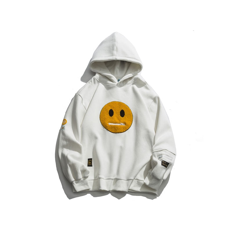 Zipper Pocket Smile Face Patchwork Fleece Hoodies Sweatshirts Streetwear - MERGE.DAY.1.FREESTYLE
