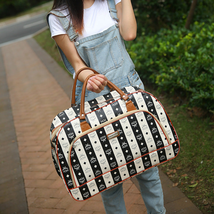 Women Travel Bags PU Leather Large Capacity Waterproof Print Luggage Duffle Bag - MERGE.DAY.1.FREESTYLE