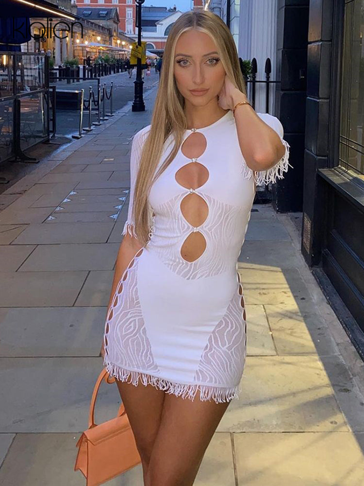 Cut Out Sexy Zebra Mesh Transparent Women's Pencil Short Dresses Mini Dress for Beach Bodycon - MERGE.DAY.1.FREESTYLE
