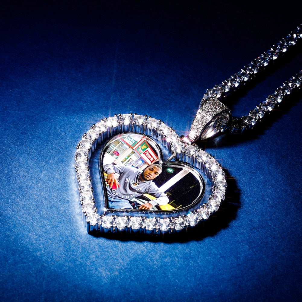 Heart Shaped Custom Photo Spin Double Sided Medallion Pendant Necklace Hip Hop Jewelry - MERGE.DAY.1.FREESTYLE