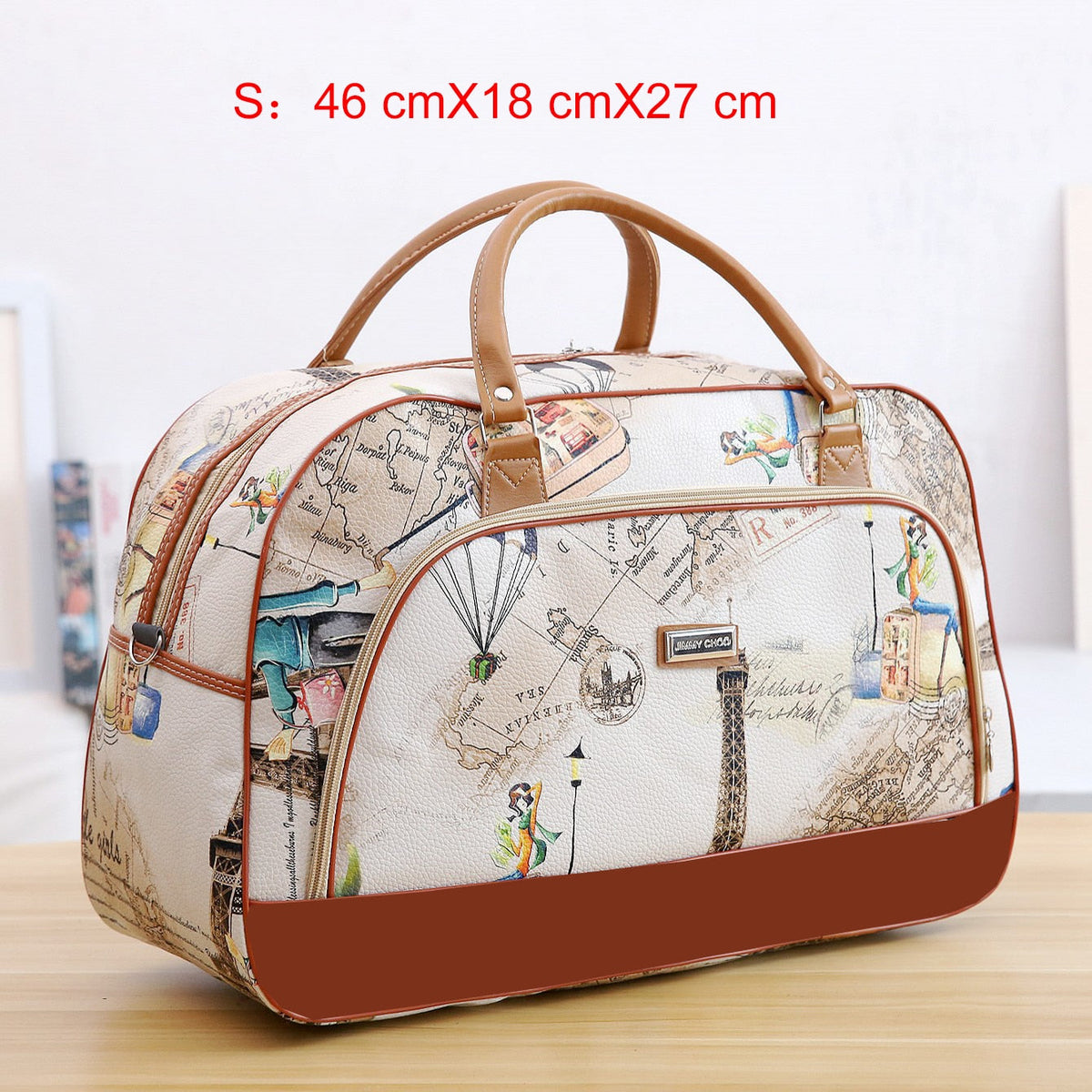 Women Travel Bags PU Leather Large Capacity Waterproof Print Luggage Duffle Bag - MERGE.DAY.1.FREESTYLE
