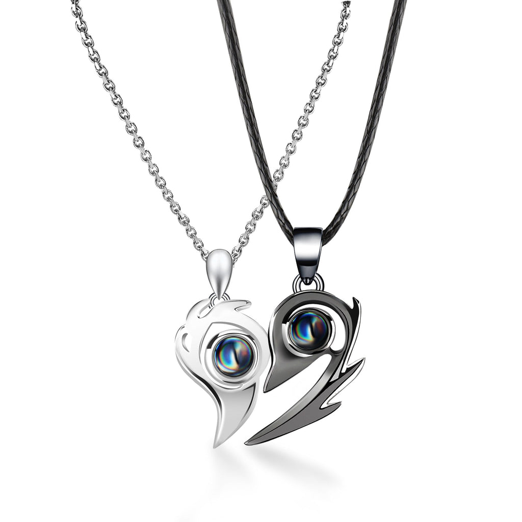 One Pair Magnetic Flame Heart Shaped Custom 100 languages Name Projection Couples Necklaces - MERGE.DAY.1.FREESTYLE