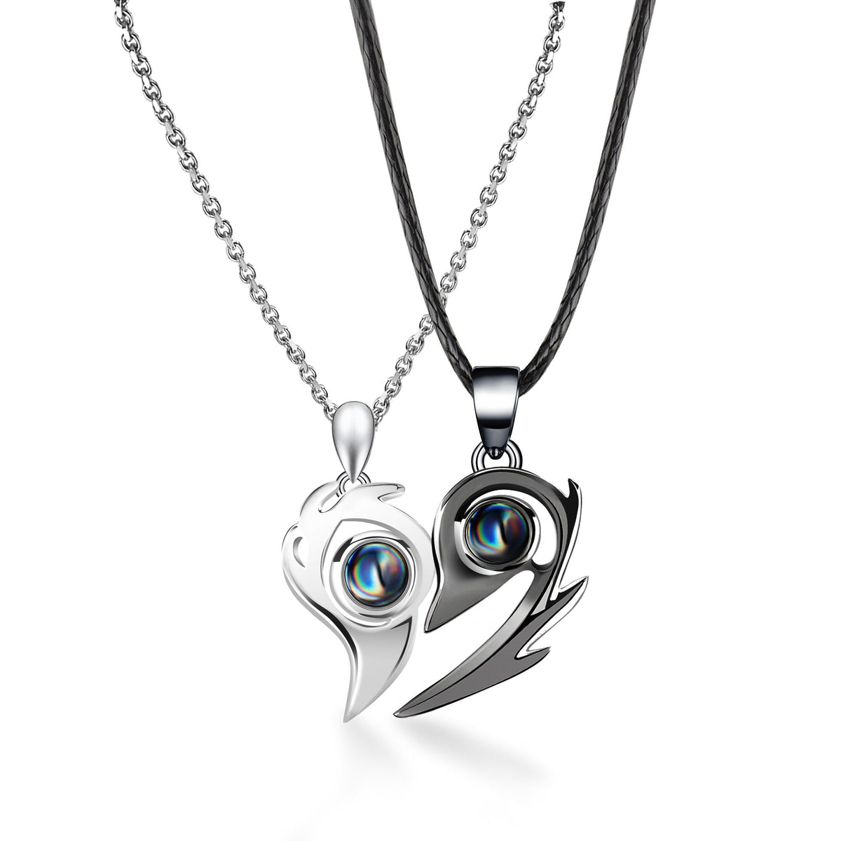 One Pair Magnetic Flame Heart Shaped Custom 100 languages Name Projection Couples Necklaces - MERGE.DAY.1.FREESTYLE