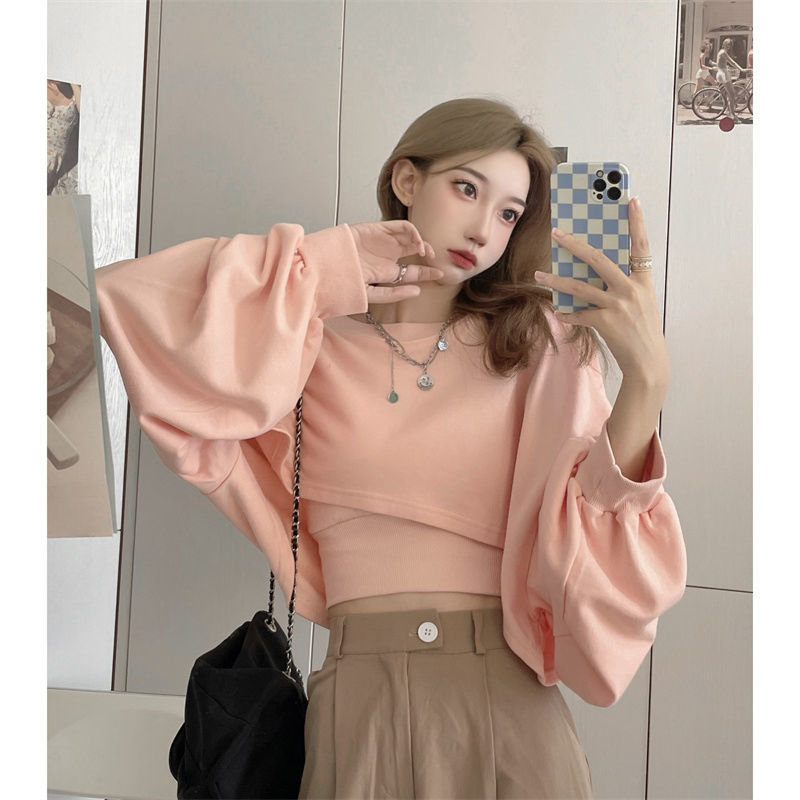 Autumn Two Piece Suit Hoodies Women Loose Bat Sleeve Tops Fashion Popular Crop Sweatshirts+Camis - MERGE.DAY.1.FREESTYLE