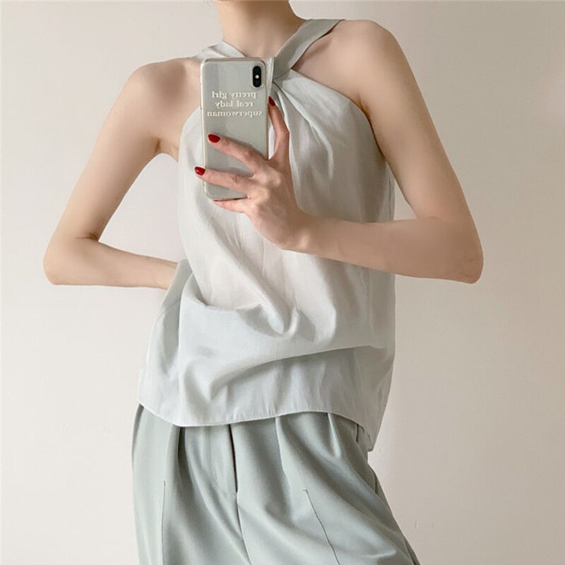 Backless Camis Women Summer Polka Dot Twist Halterneck Vest Female Casual Chiffon Tops - MERGE.DAY.1.FREESTYLE