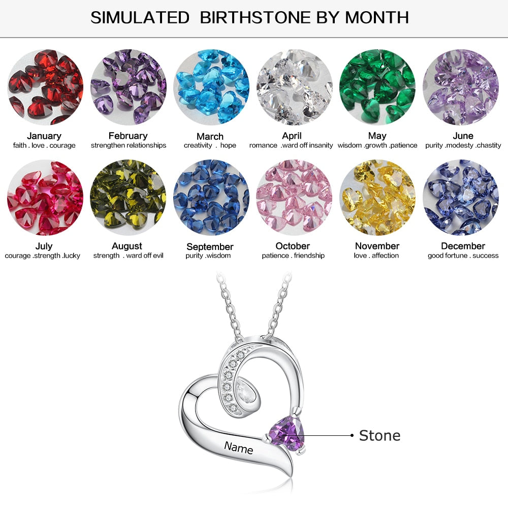 Personalized Birthstone Custom Engrave Name Necklace Heart Pendants - MERGE.DAY.1.FREESTYLE