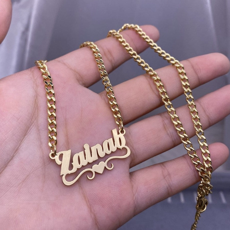 Custom Name Necklace With Heart Stainless Steel Cuban Chain Necklace - MERGE.DAY.1.FREESTYLE
