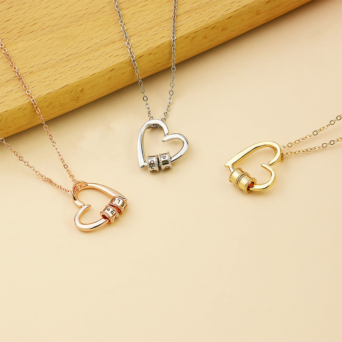 Personalized Heart-shaped Charming Gifts Pendant Jewelry With 1-3 Beads Engraved Name - MERGE.DAY.1.FREESTYLE