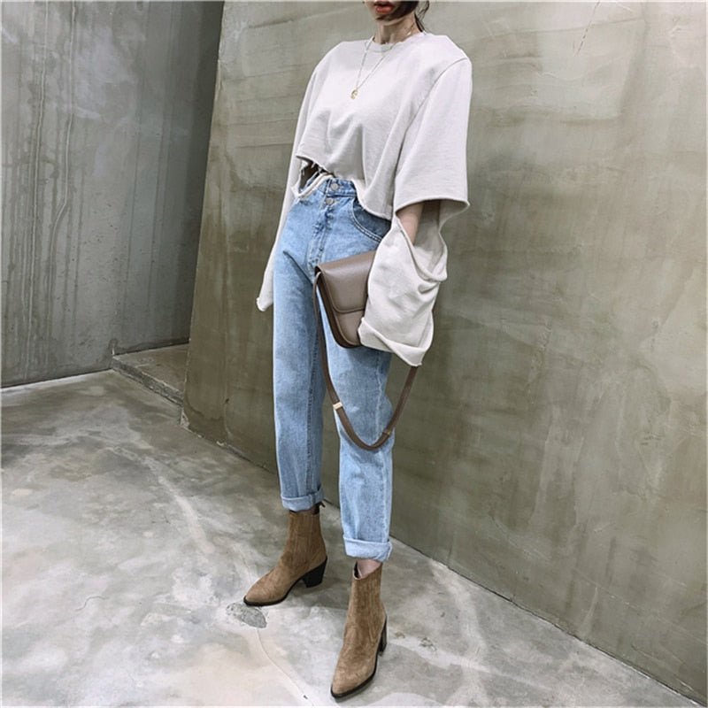 Women Streetwear Loose Female Denim Jeans Buttons Zipper Ladies trouser - MERGE.DAY.1.FREESTYLE