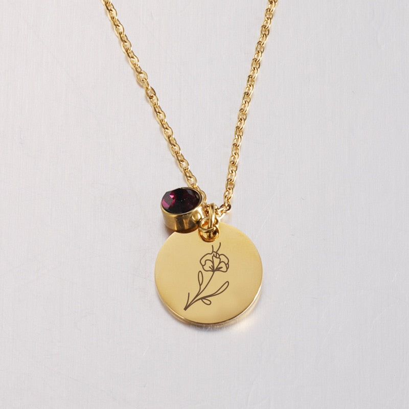 Stainless Steel Birth Flower Necklaces Birthstone Choker Necklace - MERGE.DAY.1.FREESTYLE