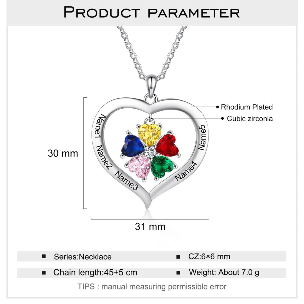 Personalized Heart Name Necklace with 1-8 Engraving Birthstone Pendant - MERGE.DAY.1.FREESTYLE
