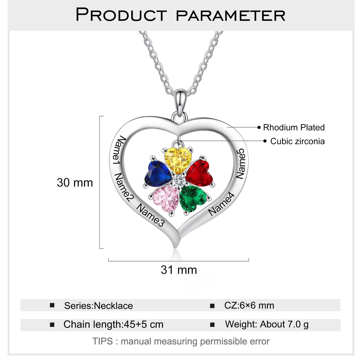 Personalized Heart Name Necklace with 1-8 Engraving Birthstone Pendant - MERGE.DAY.1.FREESTYLE