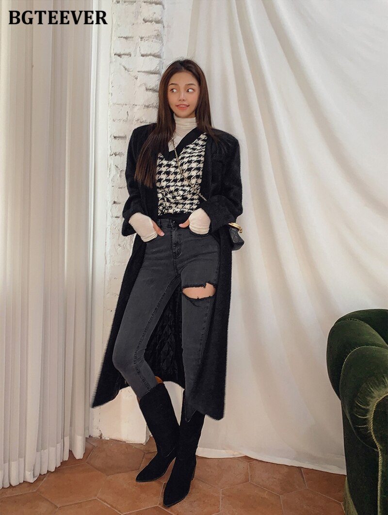 Irregular Ripped Holes Women Pencil Denim Jeans Stylish High Waist Stretched - MERGE.DAY.1.FREESTYLE