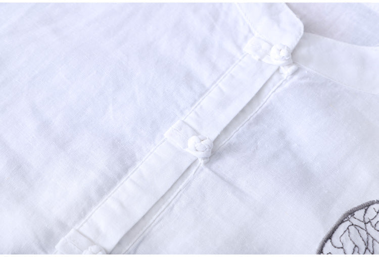 Cotton Shirt Long Sleeve Embroidery Blouse Stand Collar Loose Long Top Office Lady Casual Wear - MERGE.DAY.1.FREESTYLE