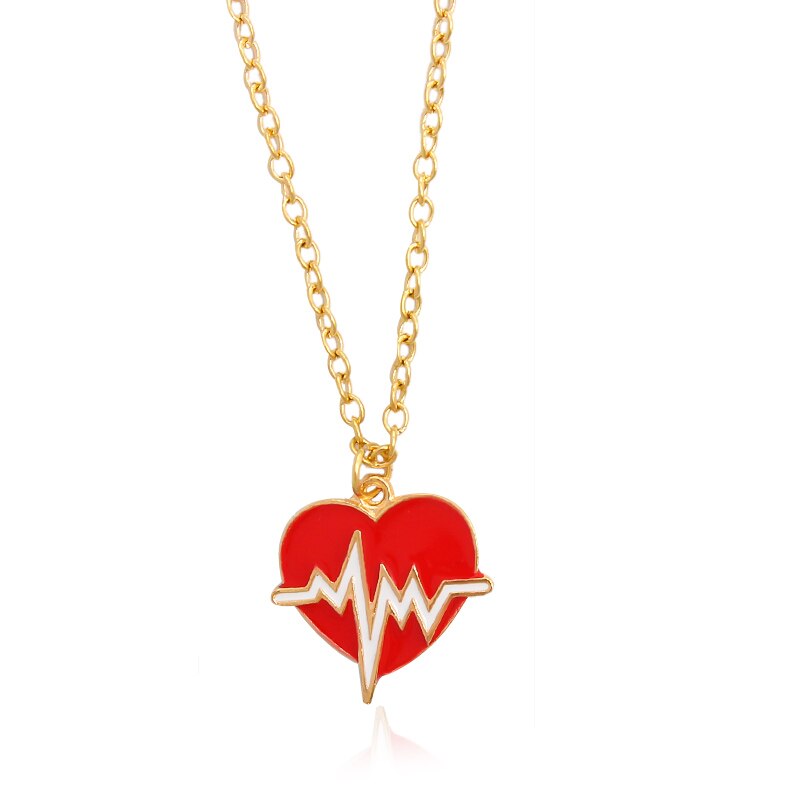 Red Heart Necklace Black/White Color Heartbeat Wave Heart Pendant Necklace - MERGE.DAY.1.FREESTYLE