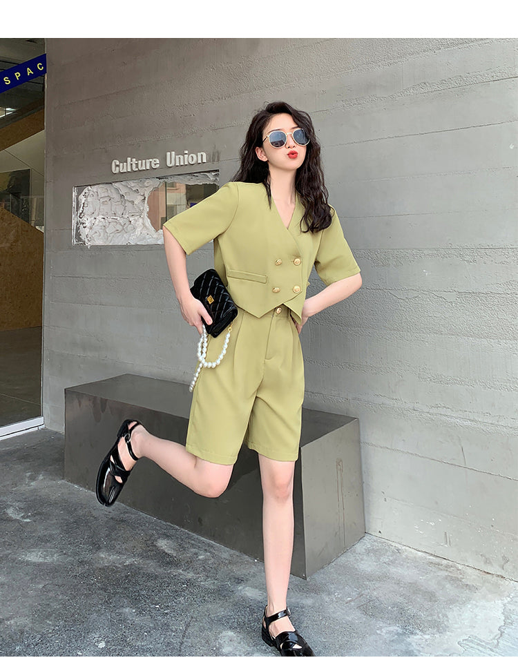 Fashion Office Short Sets Women Korean Loose Two Piece Suits Summer Thin - MERGE.DAY.1.FREESTYLE