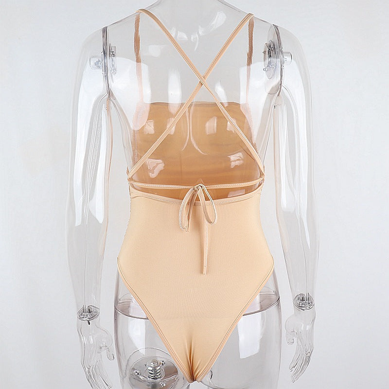 Sleeveless Chic Fashion Mesh Ruched Halter Bodysuit Women Female Tie Up Backless Body Suit - MERGE.DAY.1.FREESTYLE