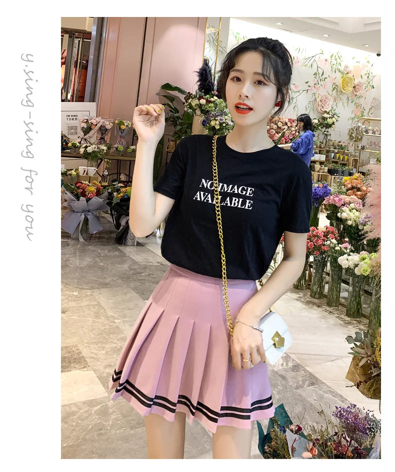 Striped Pleated Elastic Waist Female Sweet Mini Dance Plaid Skirt Y2k - MERGE.DAY.1.FREESTYLE