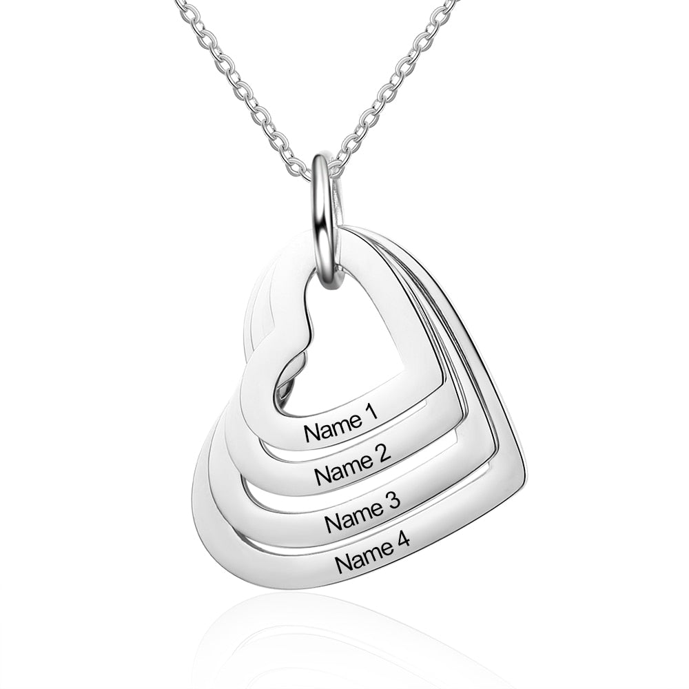 Personalized Family Necklace with 2-4 Names Heart Engraved Necklace - MERGE.DAY.1.FREESTYLE
