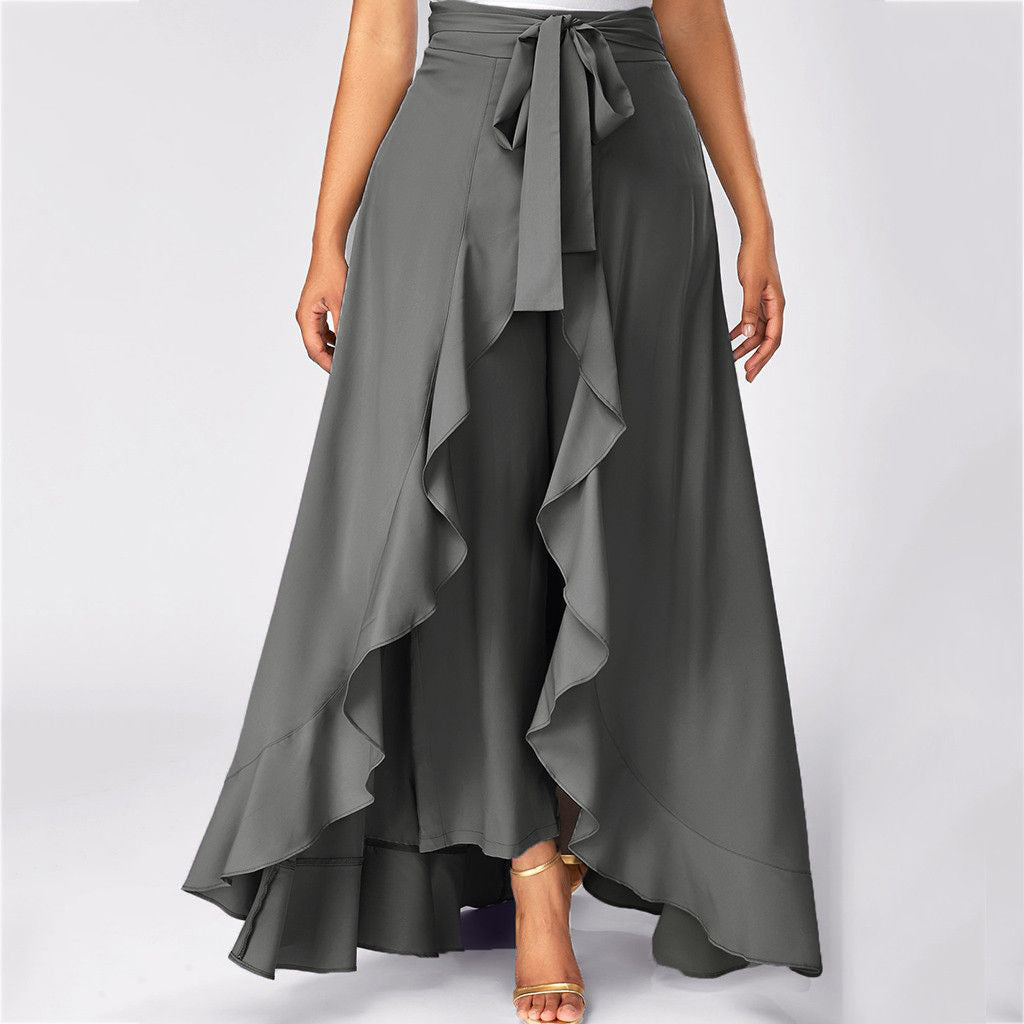 Women Pants Causal Ruffle Drawstring TrouserHigh Waist Loose Dancing Outfits Palazzo Skirt - MERGE.DAY.1.FREESTYLE