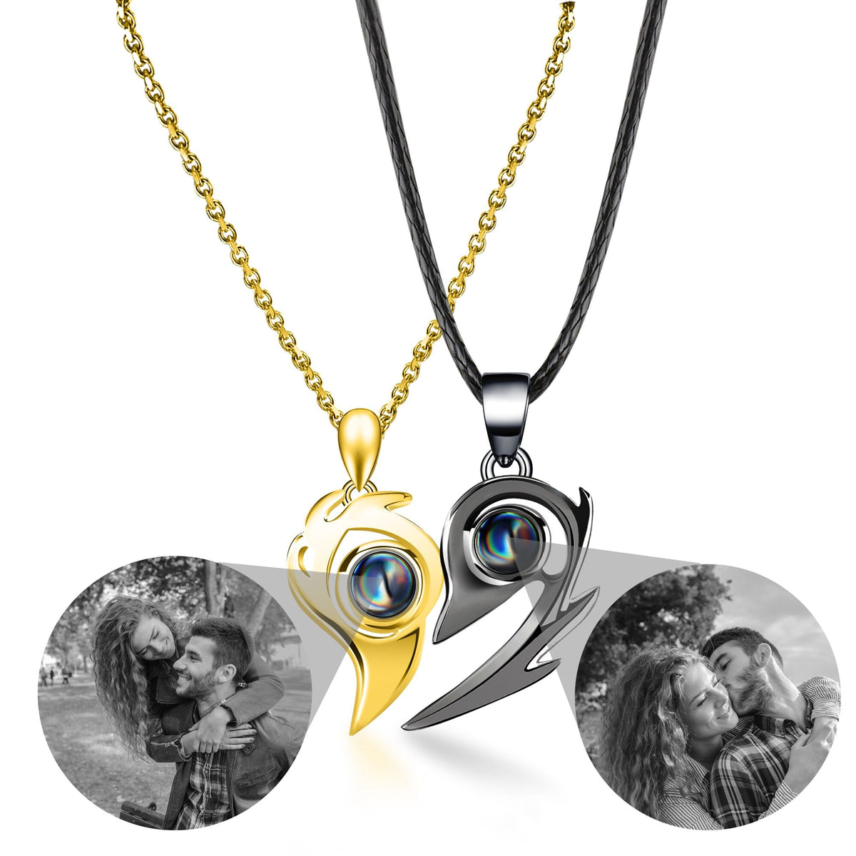Flame Heart Shaped Custom Photo Projection Couples Necklaces - MERGE.DAY.1.FREESTYLE