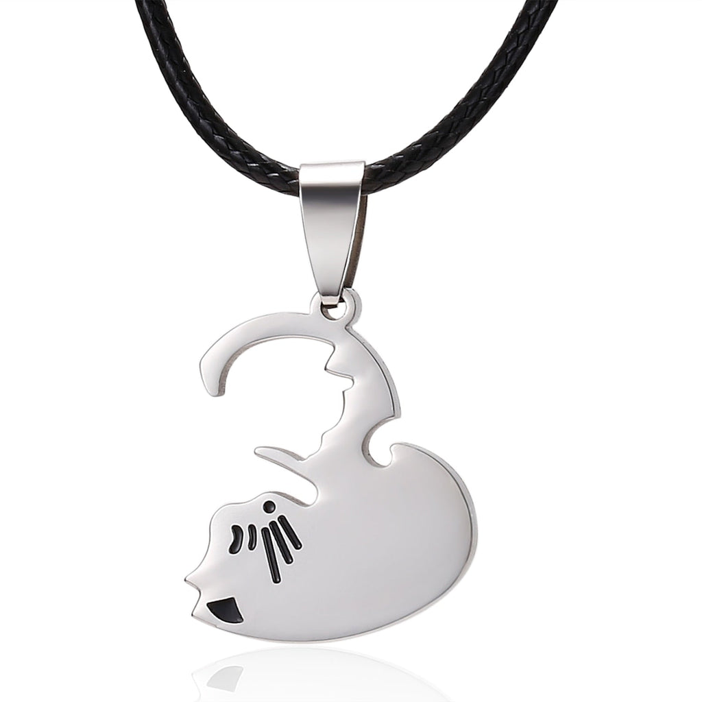 Black White Cat Stitching Necklace Friendship Heart Shape Gold White Cat Cute Couple Jewelry - MERGE.DAY.1.FREESTYLE