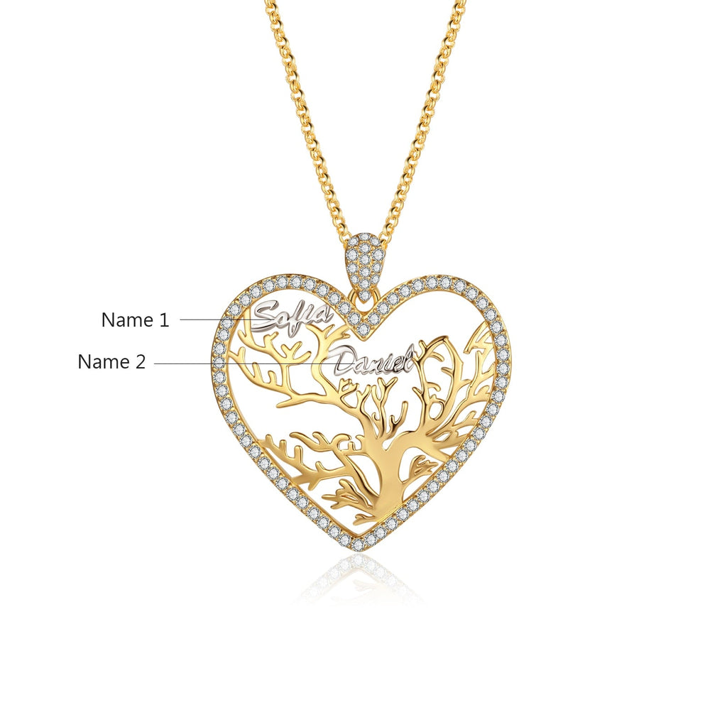 Multi-name Mixed Color Heart Necklace Family Tree of Life Nameplate Pendant - MERGE.DAY.1.FREESTYLE